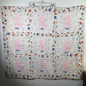 Vintage Handmade Embroidered Baby‎ Quilt Sun Bonnet Sue Boy Flying Kite 41 x 46